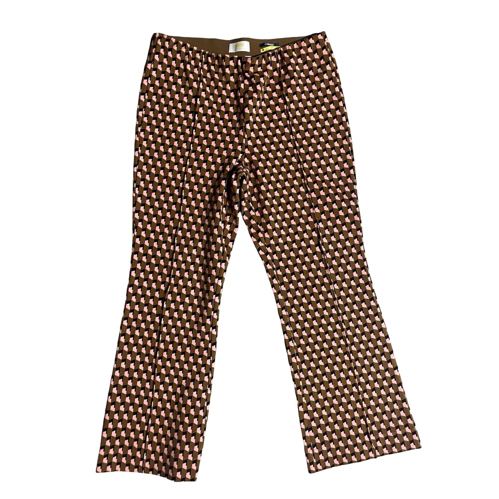 Maeve by Anthropologie The Margot Geometric Flare Pants Brown Pink Size M
